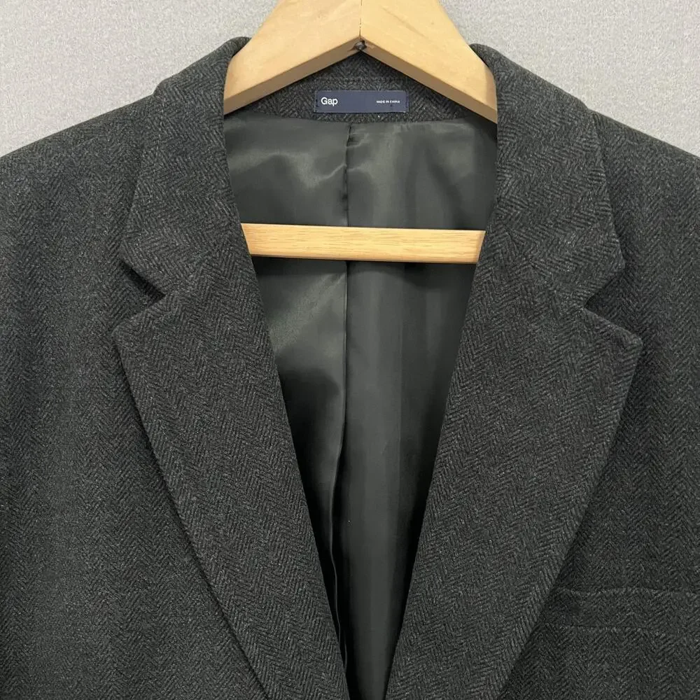 Gap Blazer Mens XL‎ Slim Gray Herringbone Sport Jacket Classic Y2K 2010 Altered